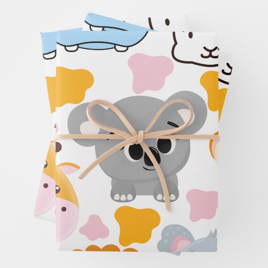 Feuille De Papier Cadeau Face des animaux mignons (En situation)