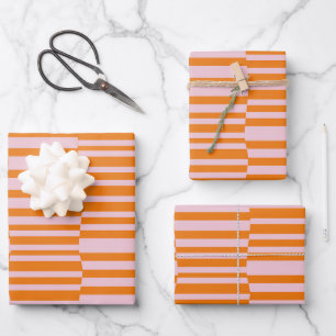 Feuille De Papier Cadeau Fâcheux rayures en orange et rose doux