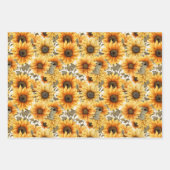 Feuille De Papier Cadeau Faded Rustic Pressé Tournesols Aquarelle Design (Devant 3)