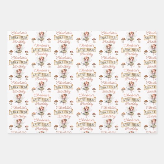Feuille De Papier Cadeau Fairy First Woodland Animaux Champignons 1er anniv (Devant)