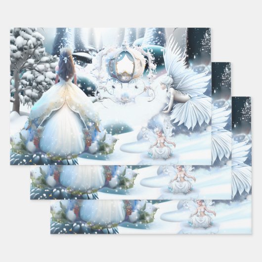 Feuille De Papier Cadeau Fairy princesse hiver merveilleuse forêt neige (Lot)