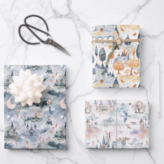 Feuille De Papier Cadeau Fairyland Castles Blue Pink (Recto)