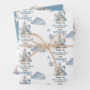 Feuille De Papier Cadeau Fairytale Dreamy Dragon Blue Knight Baby shower