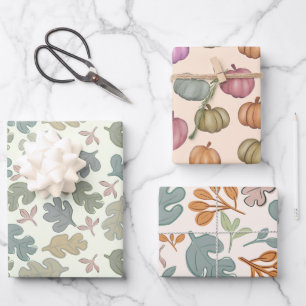 Feuille De Papier Cadeau Fall Pastel Foliage & Motif Citrouille