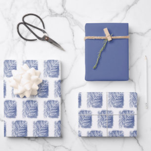 Feuille De Papier Cadeau Famille de Noël Artistic Blue White Twig Christmas