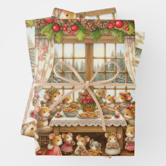 Feuille De Papier Cadeau Famille de Noël de mouses