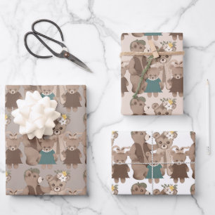 Feuille De Papier Cadeau Famille d'ours en peluche