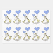Feuille De Papier Cadeau Famille Giraffe Avec Ballons Coeur Bleu (Devant)