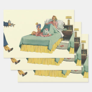 Feuille De Papier Cadeau Famille vintage servant le petit-déjeuner à maman