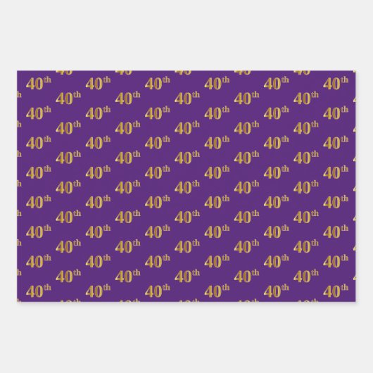 Feuille De Papier Cadeau Fancy Green, Grey, Purple, Faux Gold 40th Event # (Devant 3)