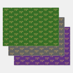 Feuille De Papier Cadeau Fancy Green, Grey, Purple, Faux Gold 75th Event #