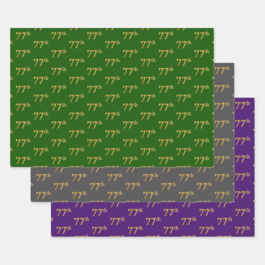 Feuille De Papier Cadeau Fancy Green, Grey, Purple, Faux Gold 77th Event # (Lot)