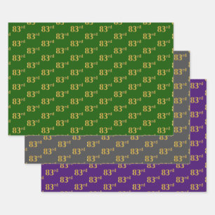 Feuille De Papier Cadeau Fancy Green, Grey, Purple, Faux Gold 83e événement