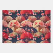 Feuille De Papier Cadeau Fans et fleurs (Devant 3)