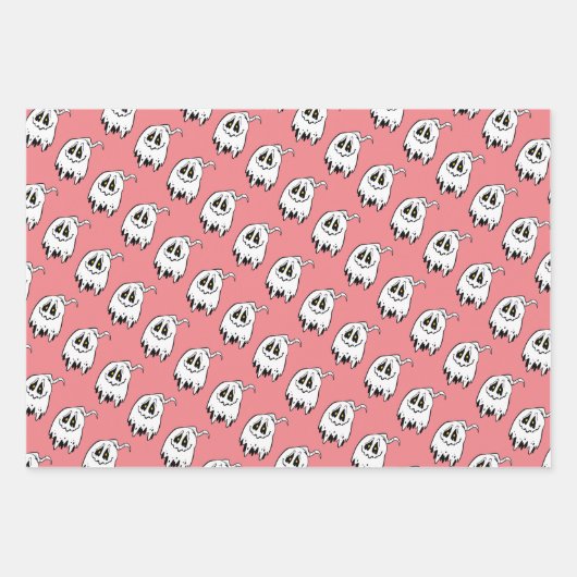 Feuille De Papier Cadeau fantôme d'Halloween éffrayant en 3 couleurs (Devant 3)