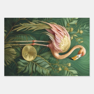 Feuille De Papier Cadeau Fard Flamant Élégance, Plumes Roses Tropicales