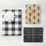 Feuille De Papier Cadeau Farmhouse Black Buffalo Check Christmas<br><div class="desc">Des feuilles de papier d'emballage personnalisées avec typographie "with love from Père Noël",  un sapin de Noël dessiné à la main et un buffle noir et blanc de style ferme moderne vérifient le design motif.</div>