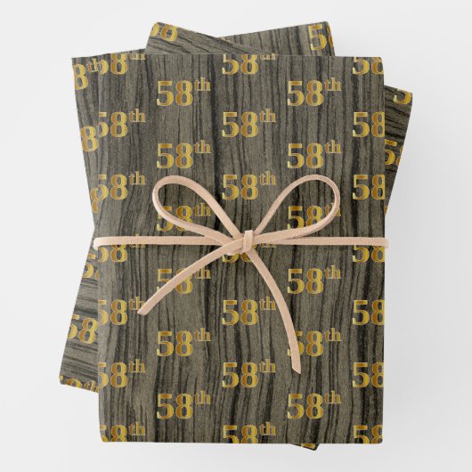 Feuille De Papier Cadeau Faux Bois Rustique, Elégant Faux Gold "58e" (En situation)