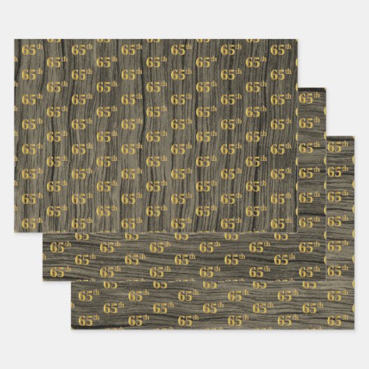 Feuille De Papier Cadeau Faux Bois Rustique, Elégant Faux Gold "65e" (Lot)