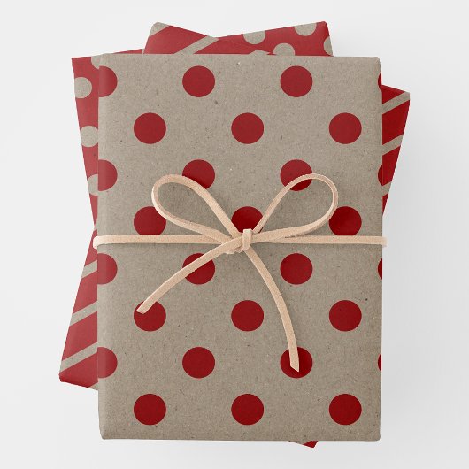 Feuille De Papier Cadeau Faux Brown & Red Kraft Paper With Multi Patterns