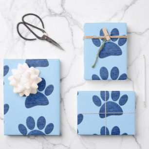 Feuille De Papier Cadeau Faux Denim Jeans Chien Paw Texture imprimée