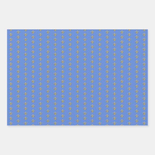 Feuille De Papier Cadeau Faux Gold FleurDeLis sur Blue (Devant 3)
