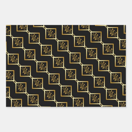 Feuille De Papier Cadeau FAUX Gold Geometric Pattern with Monogram on BLACK (Devant 2)