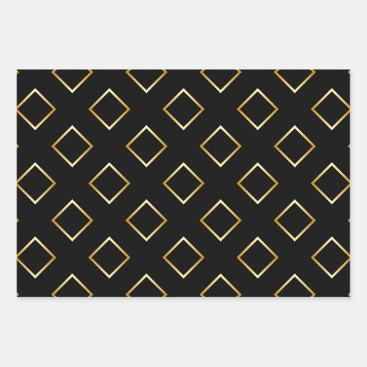 Feuille De Papier Cadeau FAUX Gold Geometric Pattern with Monogram on BLACK (Devant)