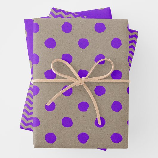 Feuille De Papier Cadeau Faux Kraft Paper w/ Purple Multi-Patterns