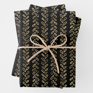 Feuille De Papier Cadeau Faux or et noir motif