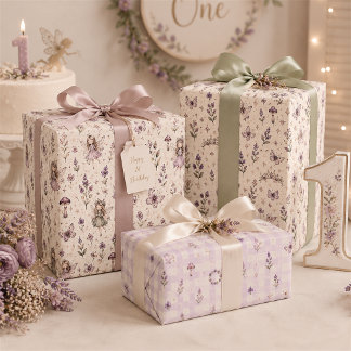 Feuille De Papier Cadeau Fée de la Lilas Enchantée Fleur Prairie Papillons