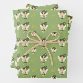 Feuille De Papier Cadeau Fée verte mignonne