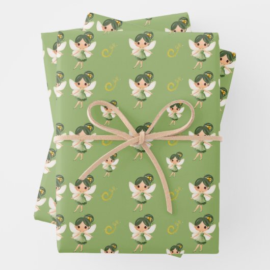 Feuille De Papier Cadeau Fée verte mignonne (En situation)