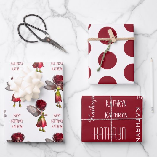 Feuille De Papier Cadeau Fées de cheveux rouges mignonnes Personnalisées (Recto)