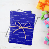 Feuille De Papier Cadeau Félicitations bleu royal blanc