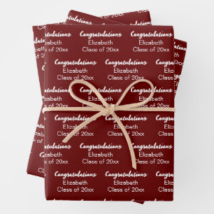 Feuille De Papier Cadeau Félicitations Dark Red White Classe de 2024 Nom