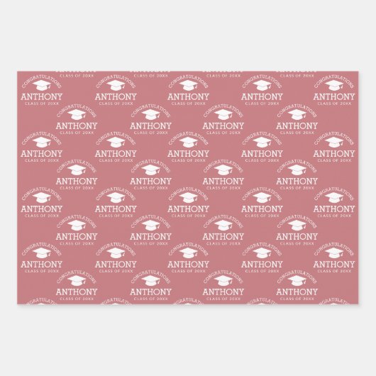 Feuille De Papier Cadeau Félicitations Diplômé Cap rose rose (Devant)