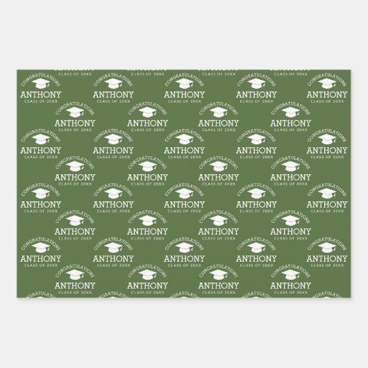 Feuille De Papier Cadeau Félicitations Diplômés Cap vert armée (Devant)