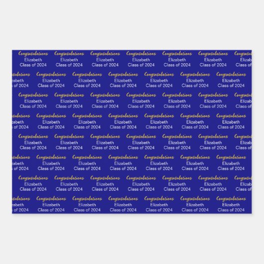 Feuille De Papier Cadeau Félicitations Gold Navy Blue Class of 2024 Nom (Devant 2)