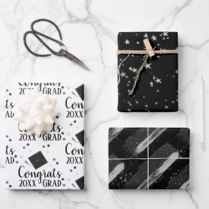 Feuille De Papier Cadeau Félicitations Grad 2024 Black and Silver Wrapping 
