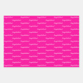 Feuille De Papier Cadeau Félicitations rose fuchsia pour la fille qui fête  (Devant)