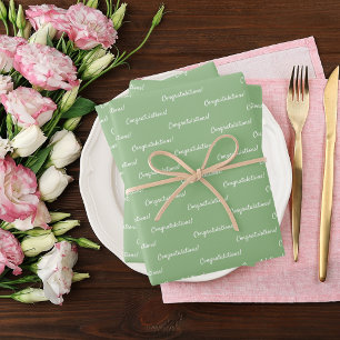 Feuille De Papier Cadeau Félicitations vert sauge blanc