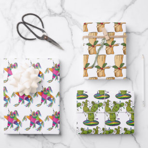 Feuille De Papier Cadeau Feliz Navidad Cactus, Tamale et Piñata