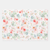Feuille De Papier Cadeau Féminin Rose et Blanc Aquarelle Floral  (Devant)