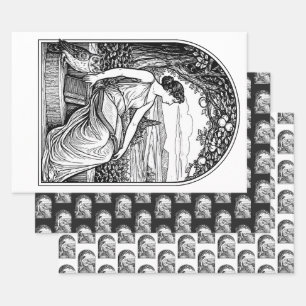 Feuille De Papier Cadeau Femme Art Nouveau lisant sous un arbre d'époque