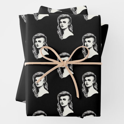 Feuille De Papier Cadeau Femme avec le côté rasé coiffure mode (En situation)