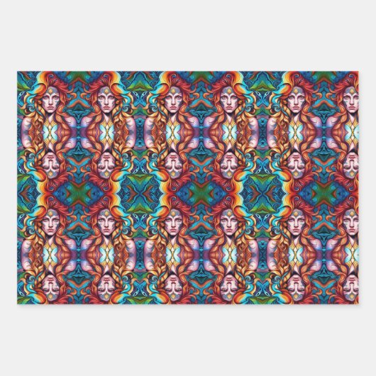 Feuille De Papier Cadeau Femme guerrière psychédélique (Devant)