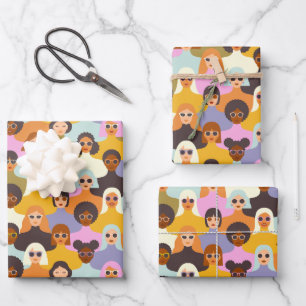 Feuille De Papier Cadeau Femmes rétrogrades du Motif mondial