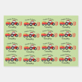 Feuille De Papier Cadeau Ferme de camions Red Tractor Nom et âge (Devant)