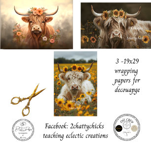 Feuille De Papier Cadeau Ferme des Highlands Tournesol Vintage 3-19x29 feui
